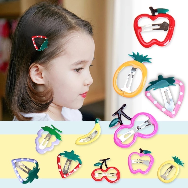 5pcs / Set Jepit Rambut Cakar Desain Buah Strawberry Pisang Warna-Warni Untuk Anak Perempuan