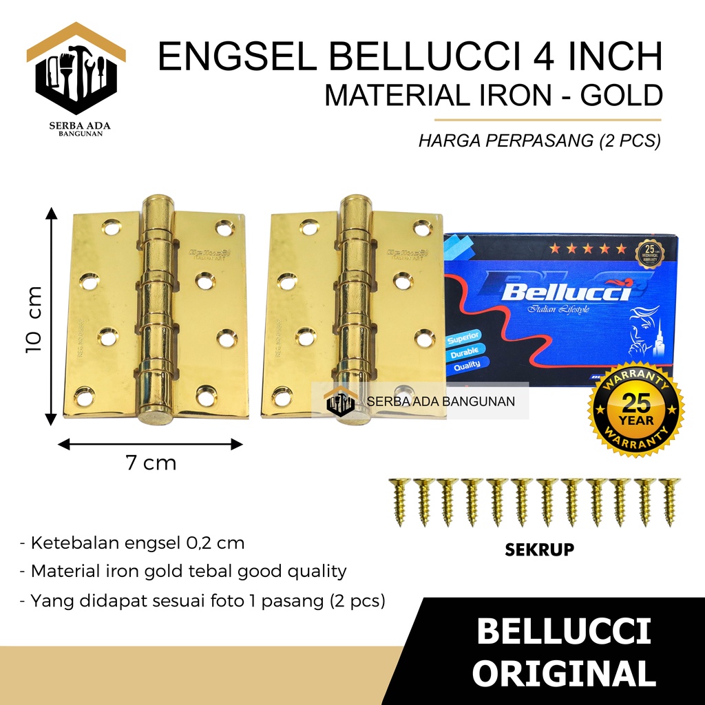 ENGSEL PINTU BELLUCCI 4&quot; | Engsel BLC | STAINLESS STEEL SS SUS 304 - IRON HINGES ASLI 100% GARANSI 25 TAHUN