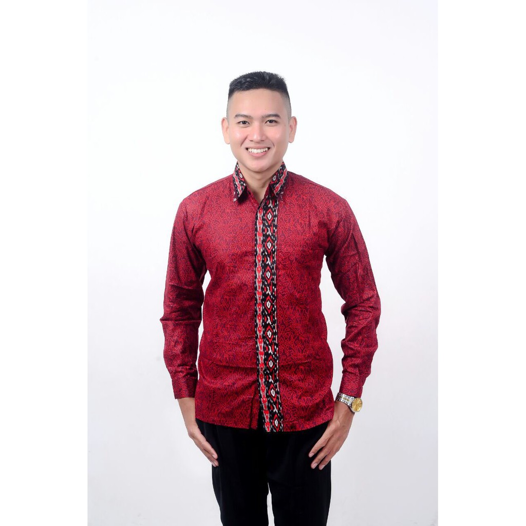 BATI KEMEJA MOTIF MENDUNG BIRU MERAH BAJU SERAGAM KANTOR ALKHALIS