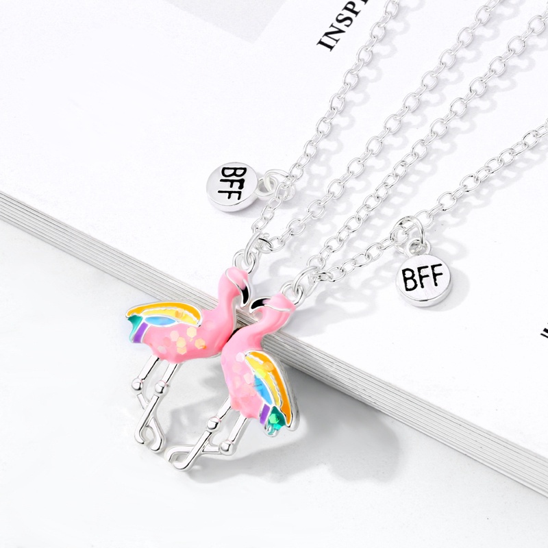 Fancyqube 2pcs Kalung Rantai Dengan Liontin Bentuk Flamingo Untuk Pesta Pertunangan