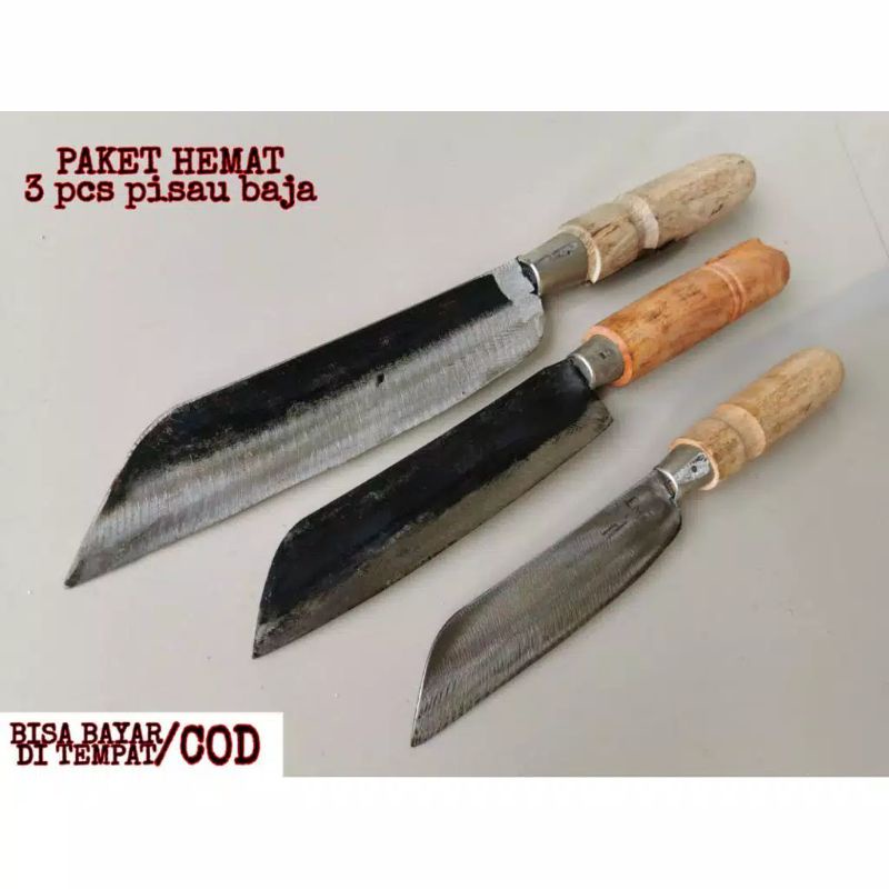 Pisau baja SET 3 PCS asli pemotong sayur daging ikan kuat dan tajam  [COD]