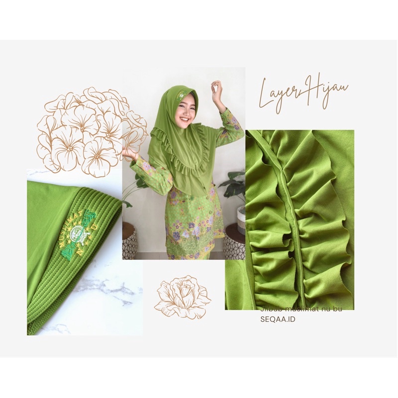 JILBAB MUSLIMAT NU MODEL LAYER LIST HIJAU