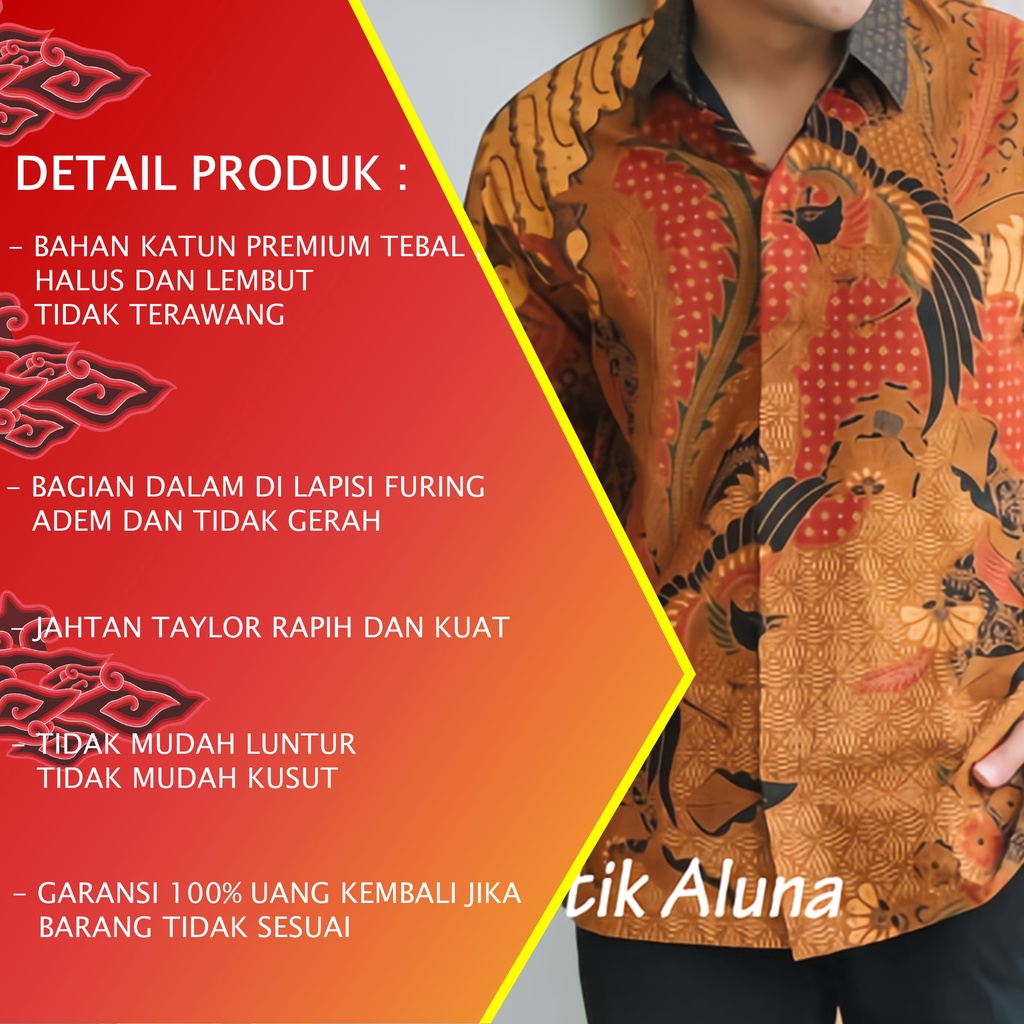 KEMEJA BATIK PEKALONGAN PRIA LENGAN PANJANG PREMIUM FULL FURING REGULAR BATIK ALUNA KEKINIAN  093