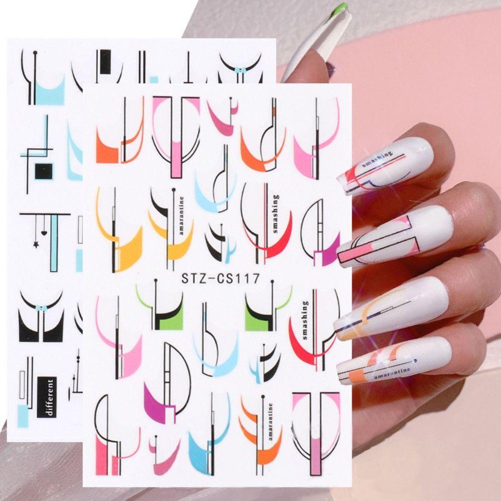 AUGUSTINA Agustina Nail Art Transfer Stiker Populer Geometris Salon Kuku DIY Stiker Kuku Nail Art Decals Nail Art Watermarks