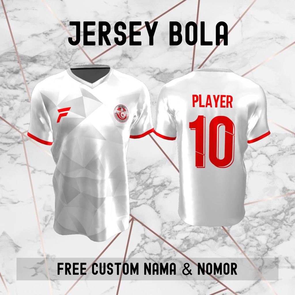 Jersey Tunisia Timnas Negara Bola Baju Kaos Custom Nama dan Nomor Punggung - 175