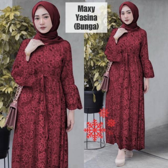 fashion dress gamis muslim maxi YASINA gamis brukat seragam acara baju pesta gamis terlaris