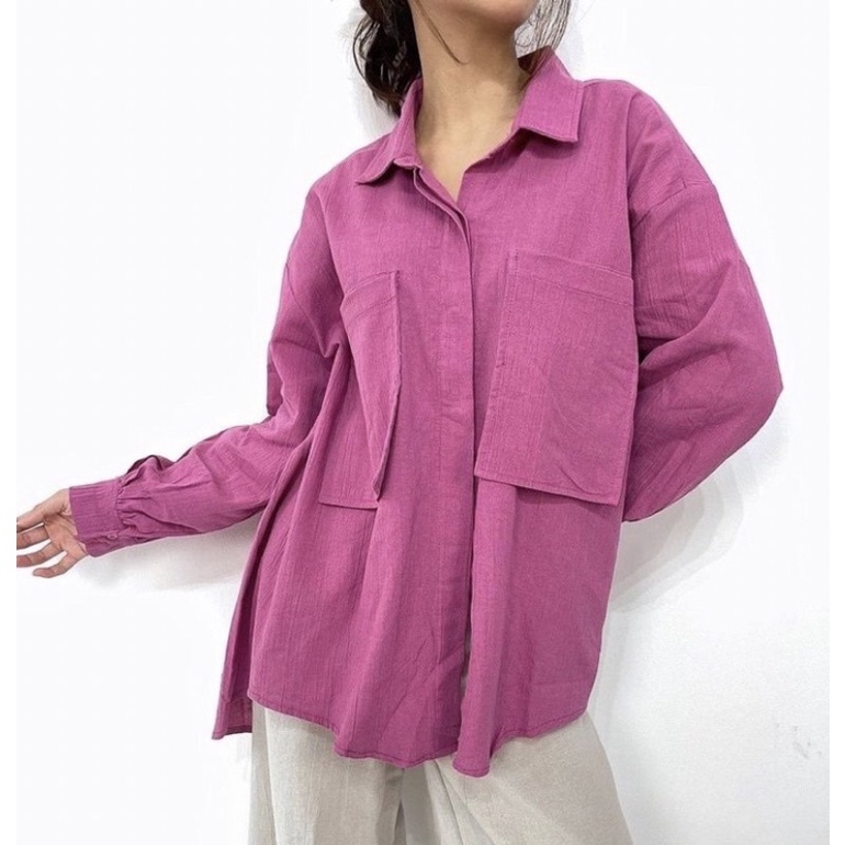 Kemeja Linen Oversize Wanita - Atasan Wanita - Linen Cringkle Shirt