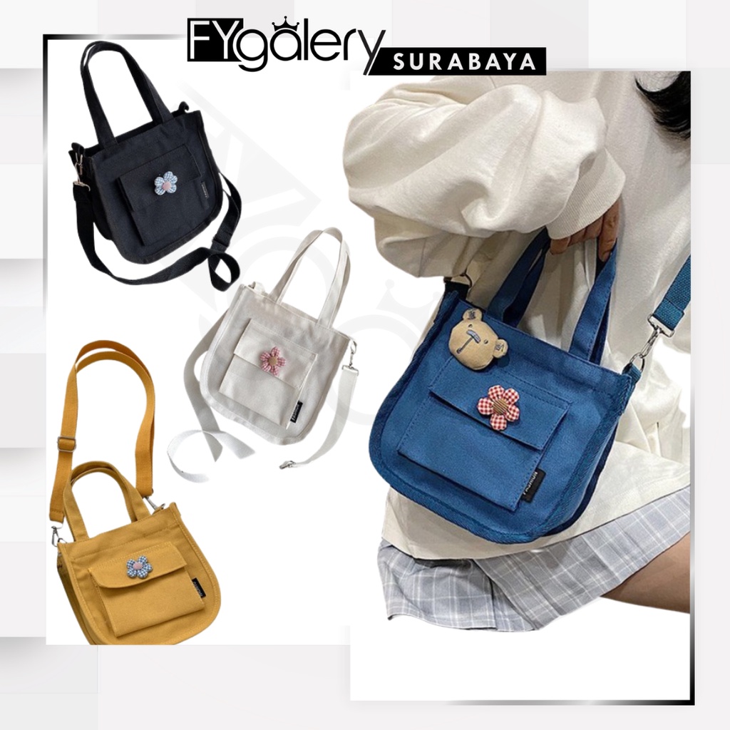 FYGALERYSURABAYA FYG1410 Tas Selempang Wanita Kanvas Bunga Polos Fashion Bag