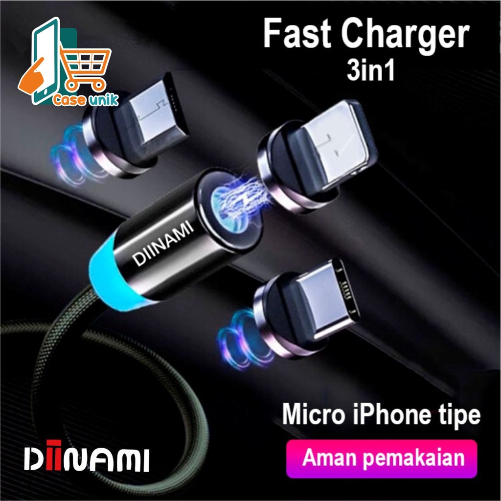 BM017 Kabel cable DIINAMI charger Cashan casan magnet magnetic 3in1 Micro iPhone tipe c fast charging 2.4A CS3249