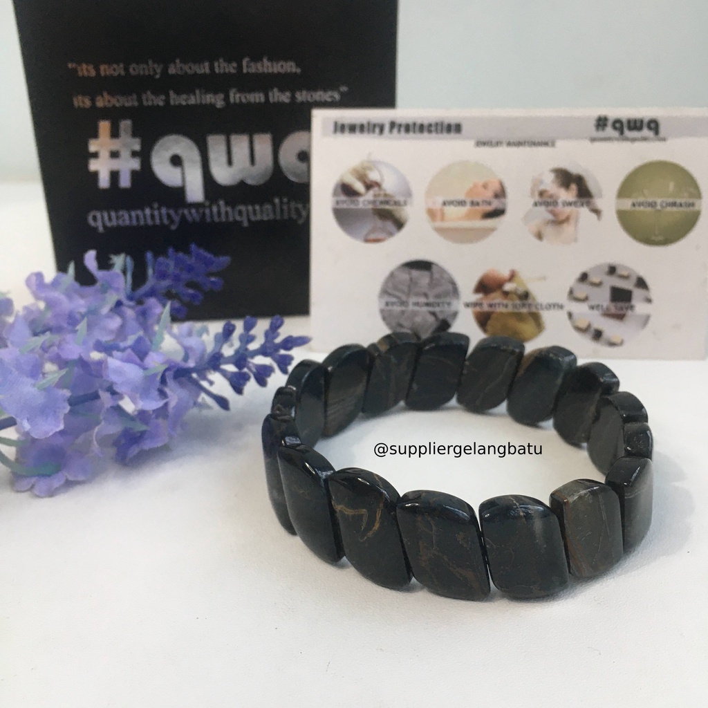 Gelang Batu BLACK TIGER EYE CUTTING PANJANG limited natural asli akik