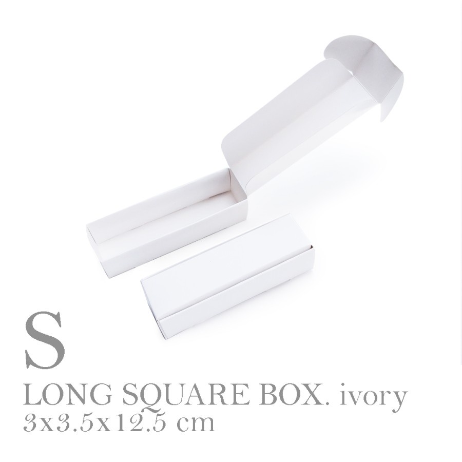 

kardus box dus long paperbox square small size ivory white kotak kemasan packaging hampers wedding souvenir ukuran 3x3.5x12.5cm