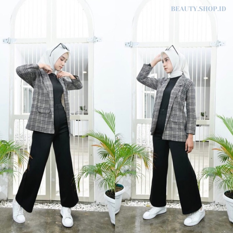 Ayumi Blazer - Blazer Wanita - Outerwear Wanita - Blazer Tartan Termurah C5