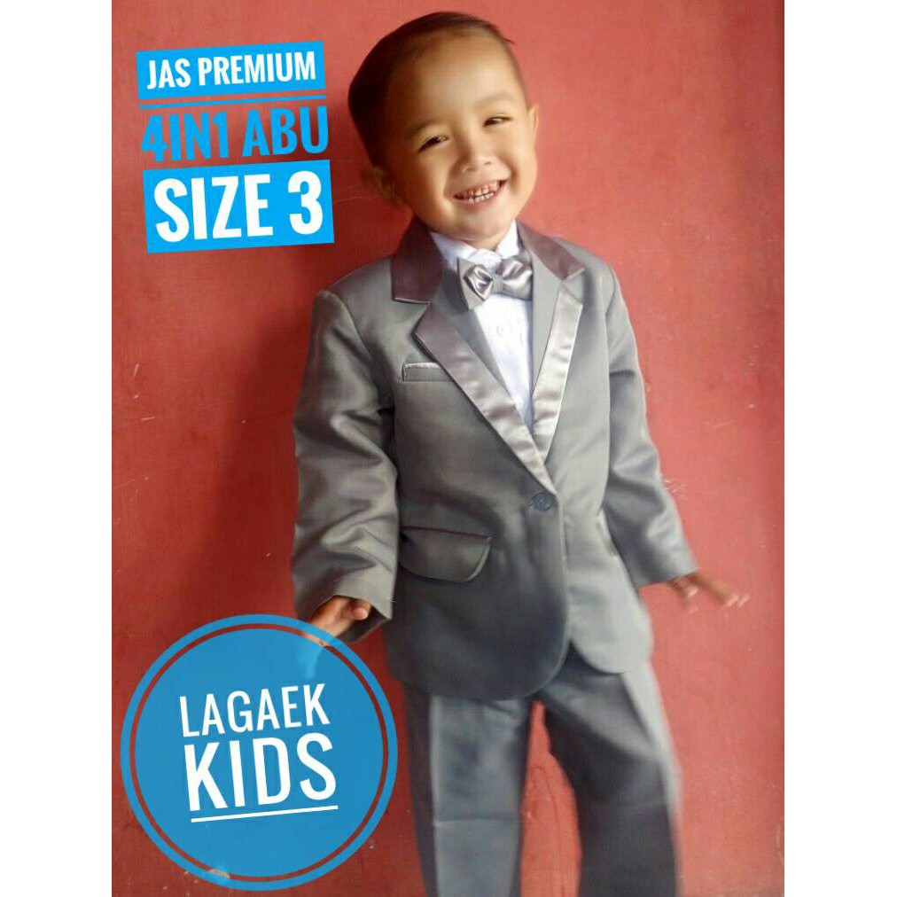 Setelan Jas Anak 4in1 Abu Silver Usia 8 9 10 11 Tahun - Setelan Formal Pesta Anak Cowok Resmi Jas Set Grey Tuxedo