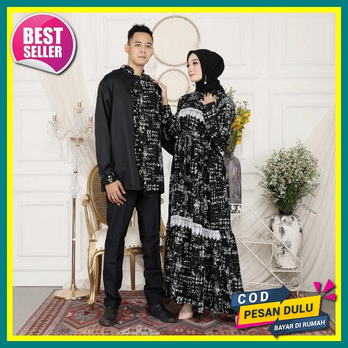 Couple Gamis Remaja L Set Baju Cp Katun Salur Premium Muslim Fashion Terlaris | Baju Setelan Couple 