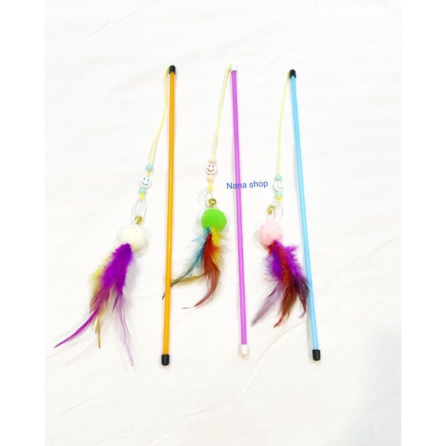 mainan kucing stik pom bulu cat teaser lonceng pet toys stick mainan tongkat
