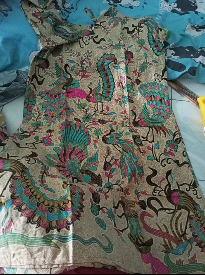 Promo Batik Couple Keluarga Sarimbit Sania Ruffle Batik Ori Ndoro Jowi Motif Merak Tosca