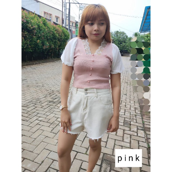 BLOUSE CROP RAJUT KNIT RENDA PREMIUM