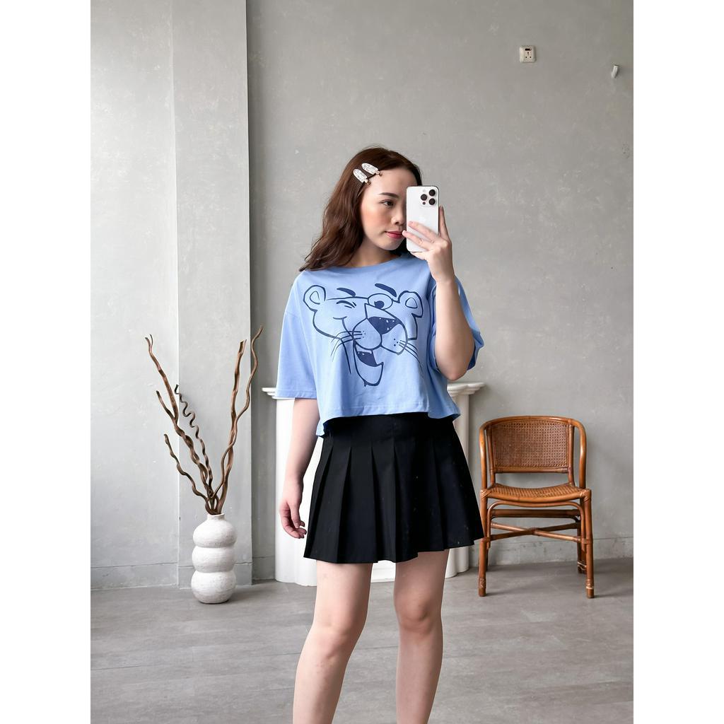 INFINITEE Kaos Croptop Oversized Wanita Bahan Katun