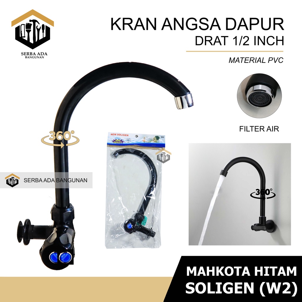 Kran Angsa Tembok PVC New Soligen Keran Air Cuci Piring Sink Dapur W1 W2 Hitam Putih Termurah Best Quality