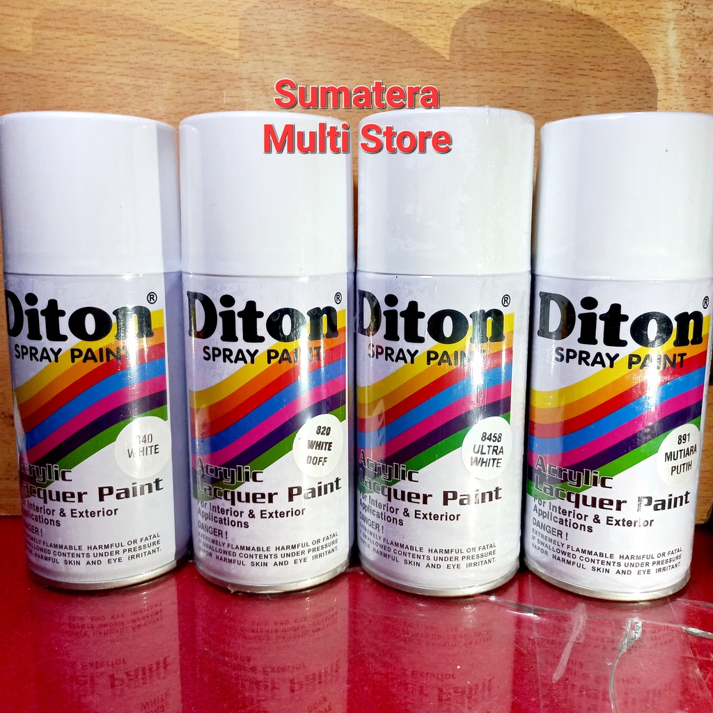 

Diton Standart White 840 , White Doff 820 , Ultra White 8458 , Putih Mutiara 891 - Cat Semprot 300 ml / Pilox Pilok