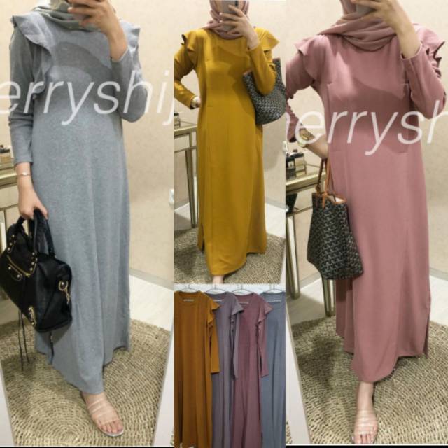Maxi dress wanita bahan kaos rajut import d ukuran allsize fit xxl ld 120