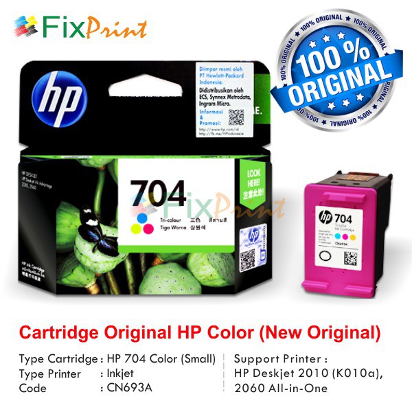 Cartridge Original HP 704 Color CN693AA, Tinta Printer HP Deskjet Ink Advantage 2010 Murah