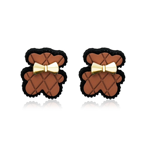 LRC Anting Fashion Brown Ear Colorful Bear Bow Earrings