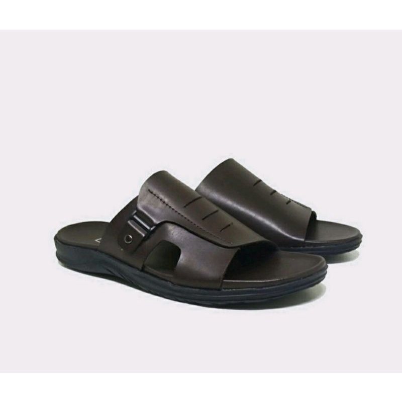 Sandal Slide L-Zio Pria R8.Brown Sendal Kulit Cowok 38-44 Sendal Kasual Bapak Pesta Sandal Distro Keren