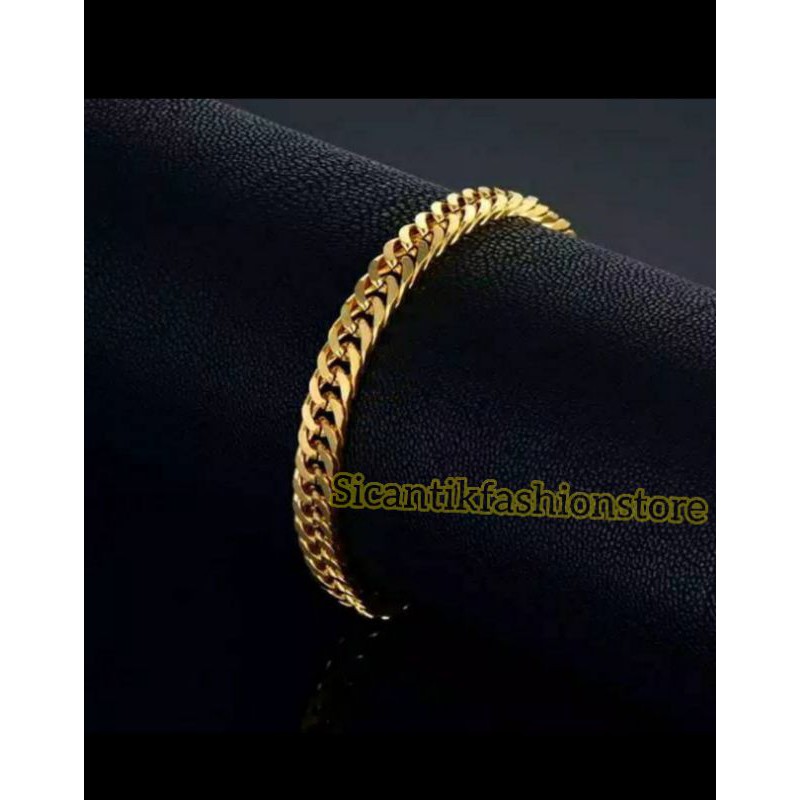 Gelang rantai Titanium wanita&amp;Pria Warna Gold 19CM anti karat Selamanya perhiasan lapis emas bagus