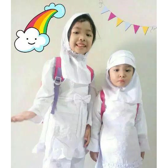 Setelan Manasik Putih Anak / Gamis Celana Anak Putih TK SD