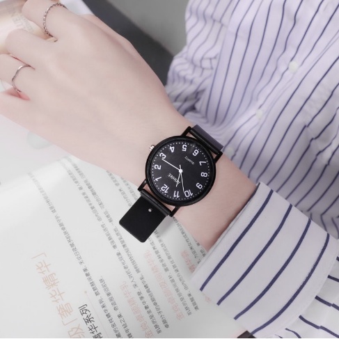 Jam Tangan Couple /Jam Tangan Digital Pria/Quartz Kulit Pasangan Pria Wanita Putih dan Hitam Jam Couple