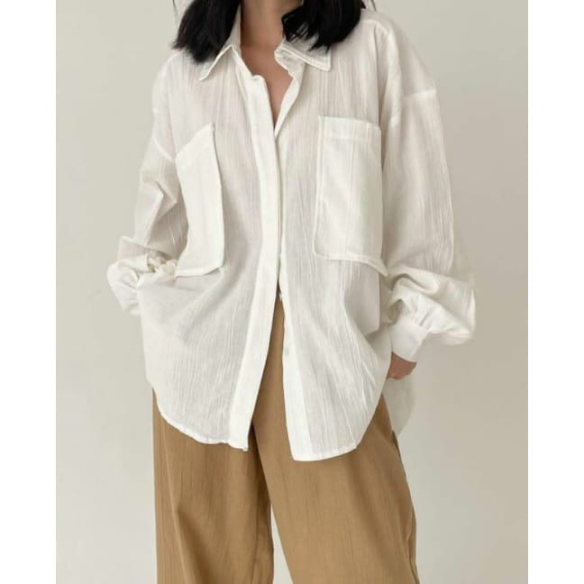 Kemeja Oversize Linen Wanita - Linen Crinkle Shirt - Atasan Wanita Lengan Panjang 9902