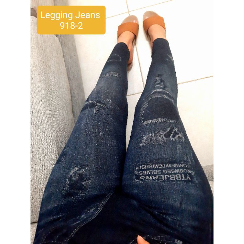 NEW LEGGING IMPORT MOTIF JEANS #918-2 BLACK/LEGGING MURAH