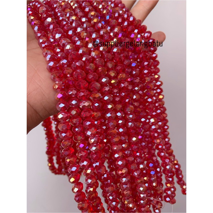 Crystal Ceko 8mm RED QUARTZ MERAH beads manik donat rondelle grosir