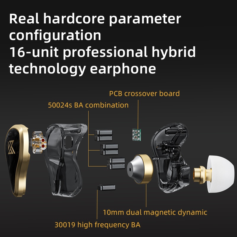 Kz Zas 7ba 1dd 16 Earphone In Ear Hybrid Hifi Bahan Metal Untuk Olahraga