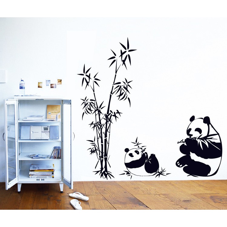 RELIZA WALL STICKER ANAK PANDA BAMBU HITAM BLACK BAMBOO STIKER DINDING AY9051