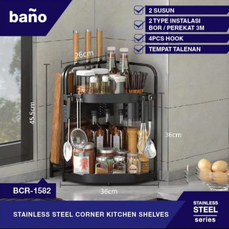 Rak Bumbu Stainless Hitam 2 Susun