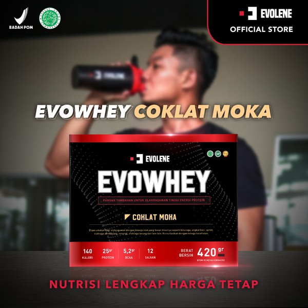 Whey Protein Coklat Moka 456gr/12 Sachet - Suplemen fitness pembentuk Otot - Defisit kalori - Susu Protein - Suplemen Fitness - Minuman Protein - Suplemen Workout Evolene Evoline Evolen