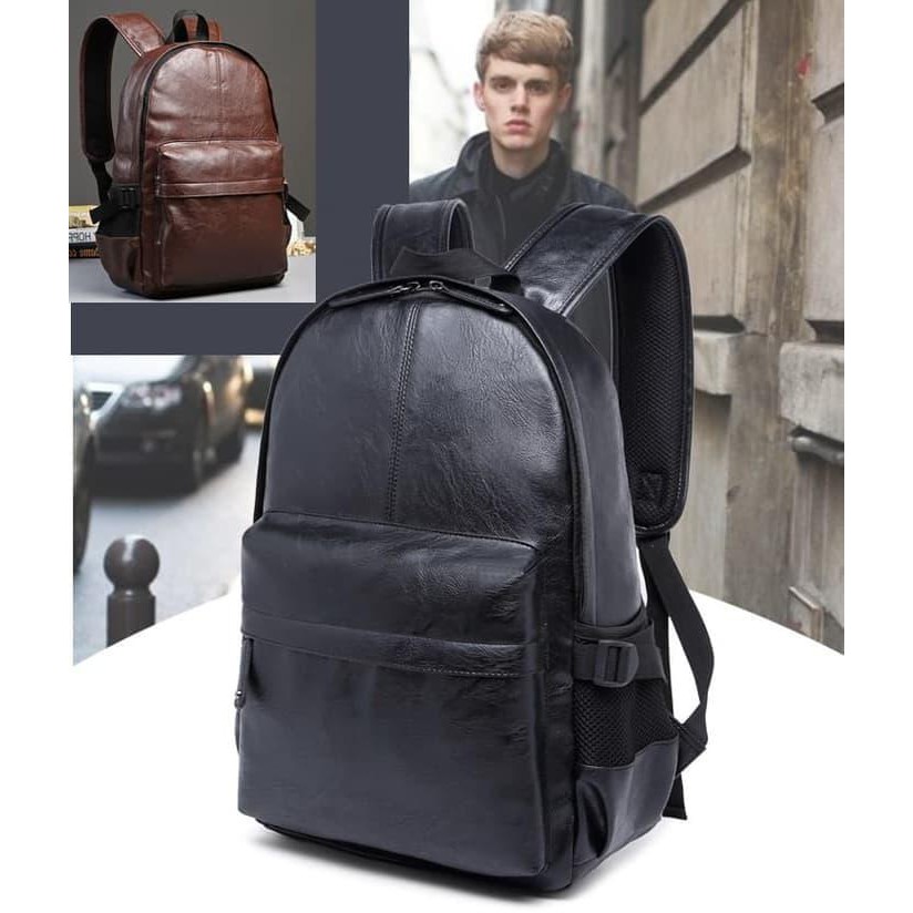 Tas ransel punggung kulit pria / Tas cowok bodypack laptop import