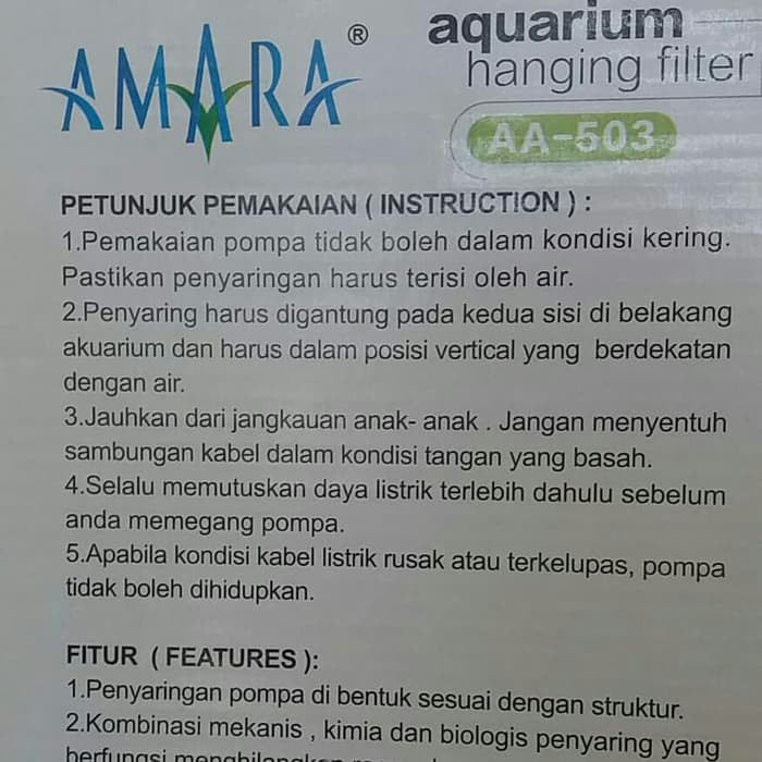 AMARA AA 503 AA503 AA-503 hanging filter gantung hang on aquarium aquascape