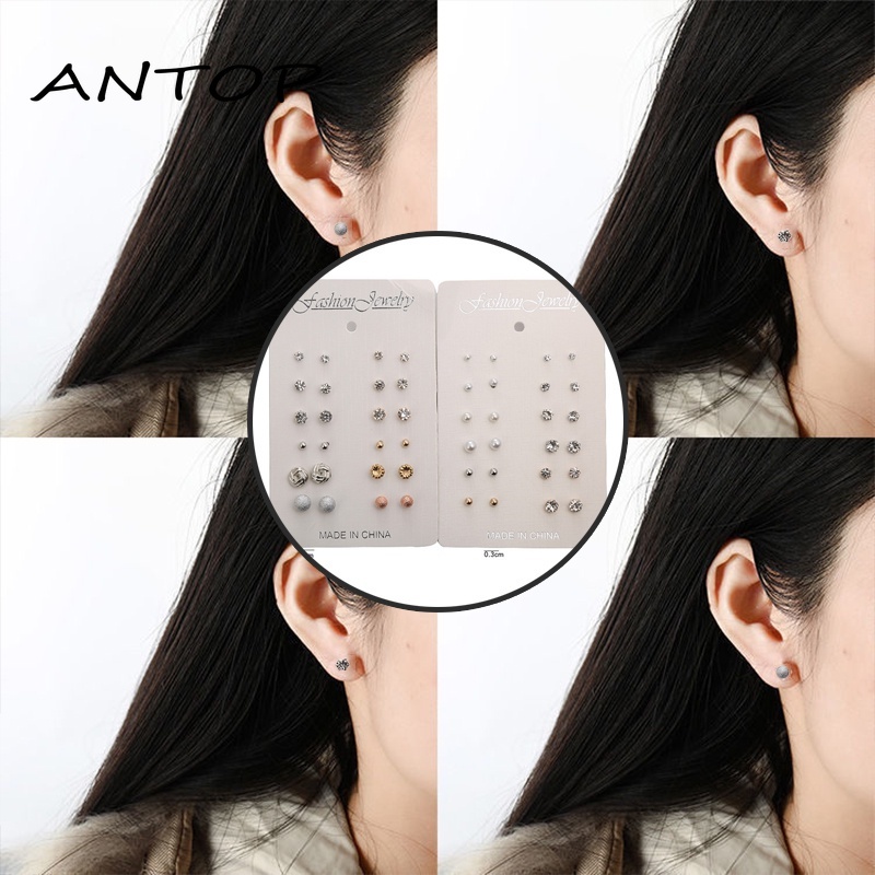 1 Set/mode Anting Set Wanita Sederhana Paduan Berlian Imitasi Bola Anting-Anting Wanita Aksesoris Perhiasan Hadiah ANTOP