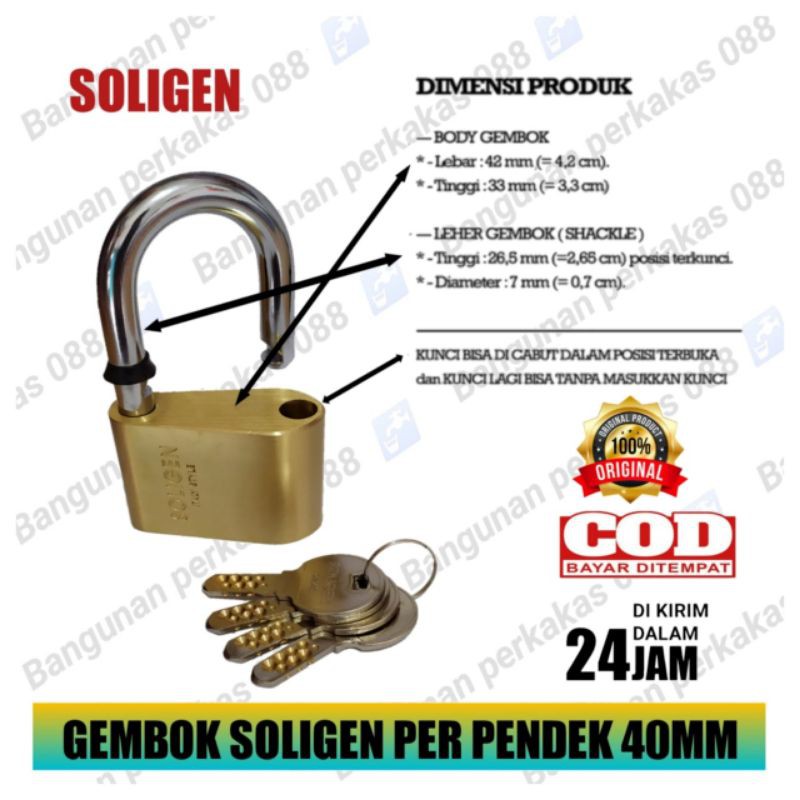 SOLIGEN Gembok PER PENDEK 40mm 50mm 60mm Computer Key - Gembok Pagar-Gembok motor