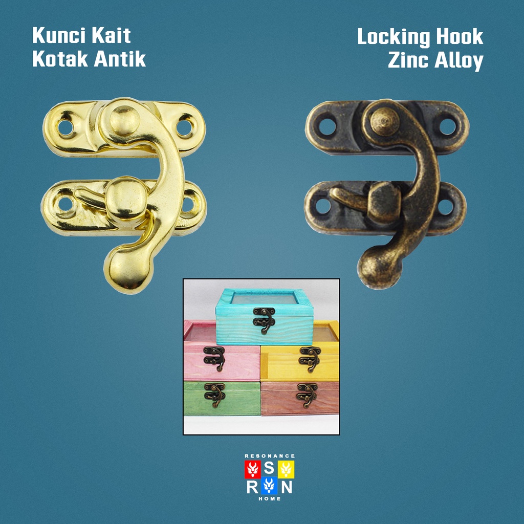 Kunci Pengait Kotak Box Kayu Antik 37x42mm / Locking Hook Resonance Home