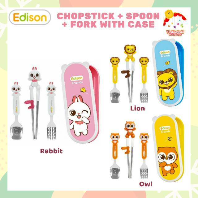 Sumpit Edison Stainless + Spoon + Fork with case