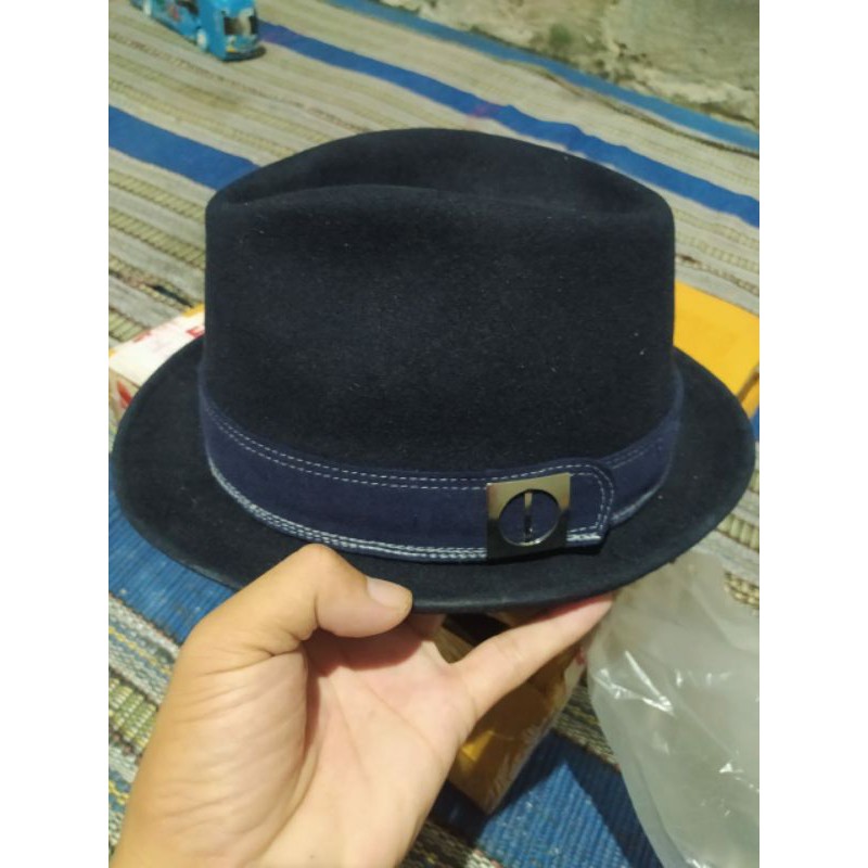 TOPI LAKEN FEDORA BIRU NAVY THE ROLLING BAHAN IMPORT