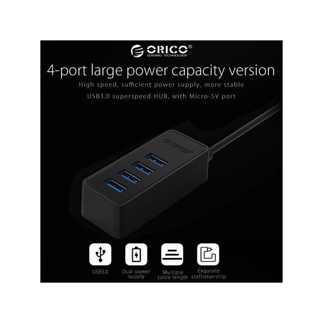 Usb 3.0 hub orico 4 port 5Gbps 30cm cable with micro usb power w5p-u3-30 - Terminal usb3.0 4 slot w5pu3