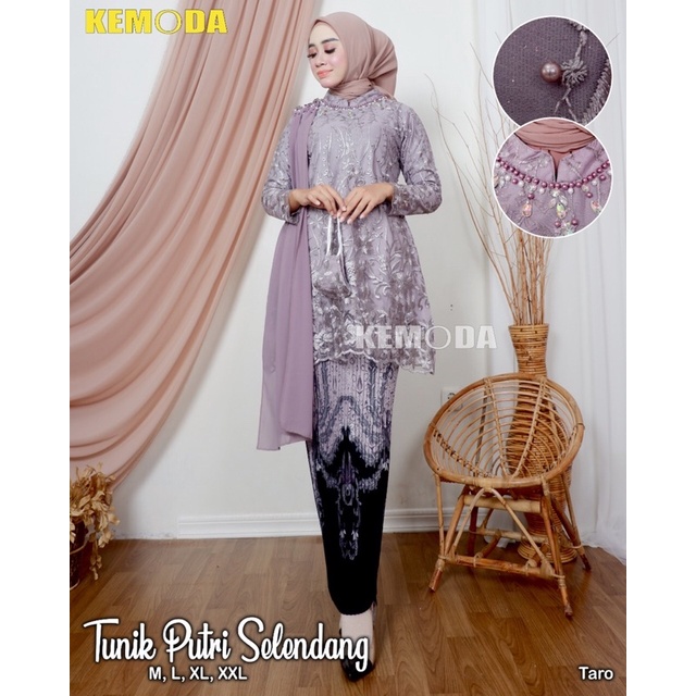 Setelan kebaya tunik selendang putri lamaran wisuda pernikahan brukat modern outfit kebaya pesta