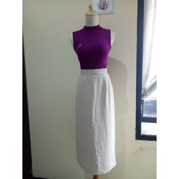 Rok Panjang Kain Bahan Krem Kerja Preloved Bekas Second