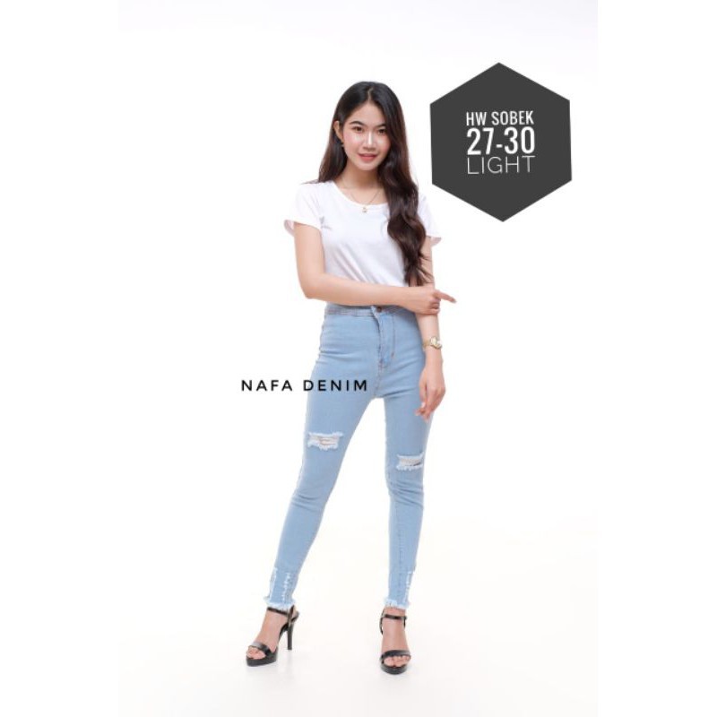 Hw jeans ripped wanita terbaru // Celana Highwaist sobek lutut wanita // Celana Highwaist HW jeans Atas pinggang sobek lutut ripped bahan tebal melar