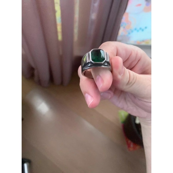 Cincin Pria Zamrud Hijau Green Emerald Zircon Ring Titanium Anti Karat Tahan Luntur Keren